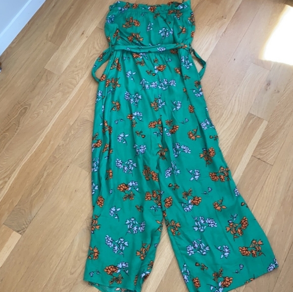 Lost + Wander Kelly Green Jumpsuit with Botanical Print & Sash Belt. Like New! - Picture 6 of 8